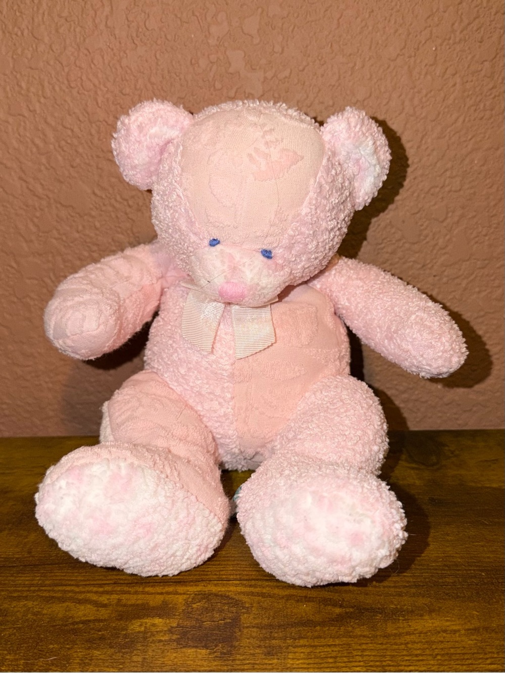 Vtg RUSS Hush a Bye Pink Plush Teddy Bear Lovey Stuffed Toy Textured Rattle 13”